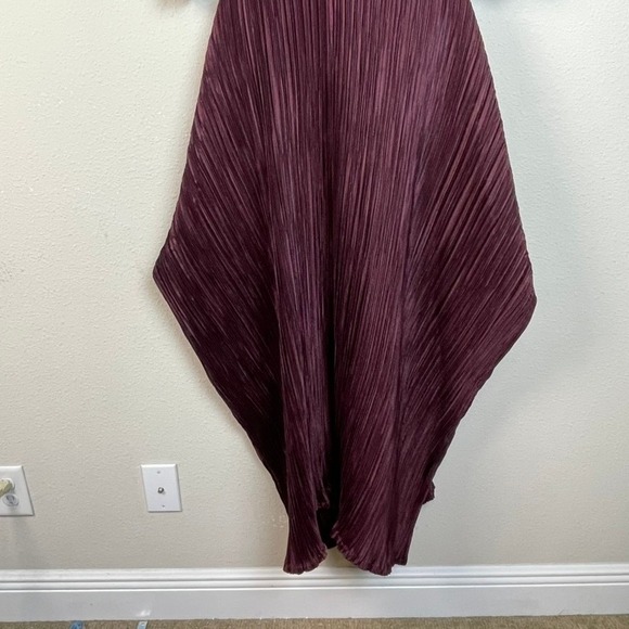 Mashiah Pleated Midi Dress Burgundy V Neck Dolman Sleeve Womens Size M Artsy - Picture 2 of 7